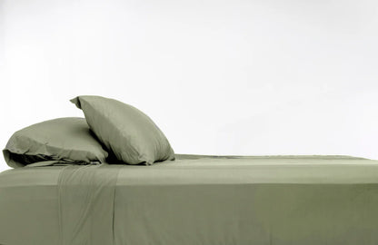 100% Bamboo Luxury Sheet in Sage Fitted on a Bed