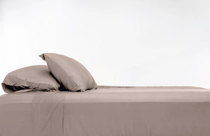 100% Bamboo Luxury Sheet in Tan Fitted on a Bed